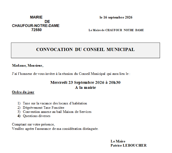 REUNION DU CONSEIL MUNICIPAL