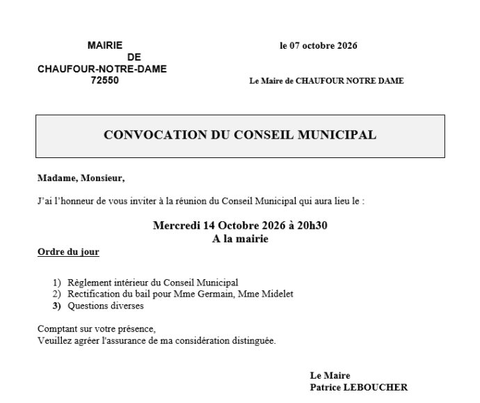 REUNION DU CONSEIL MUNICIPAL